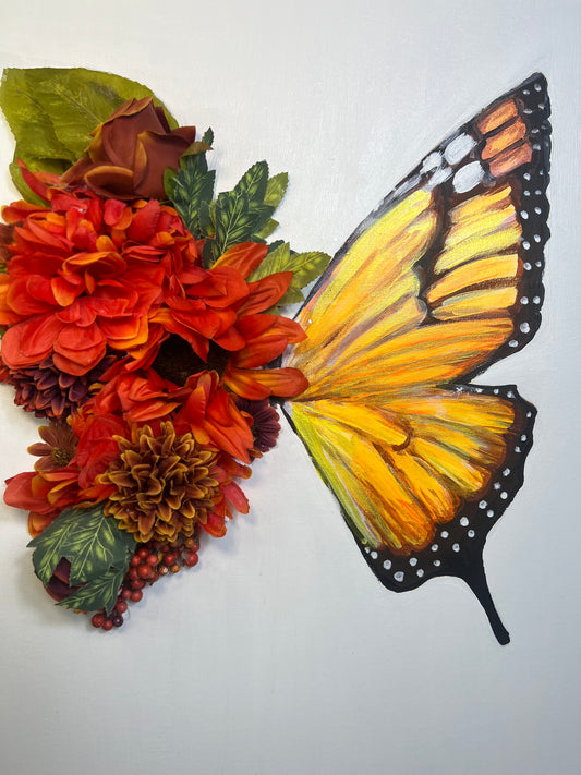 Orange Floral Butterfly Original Painting