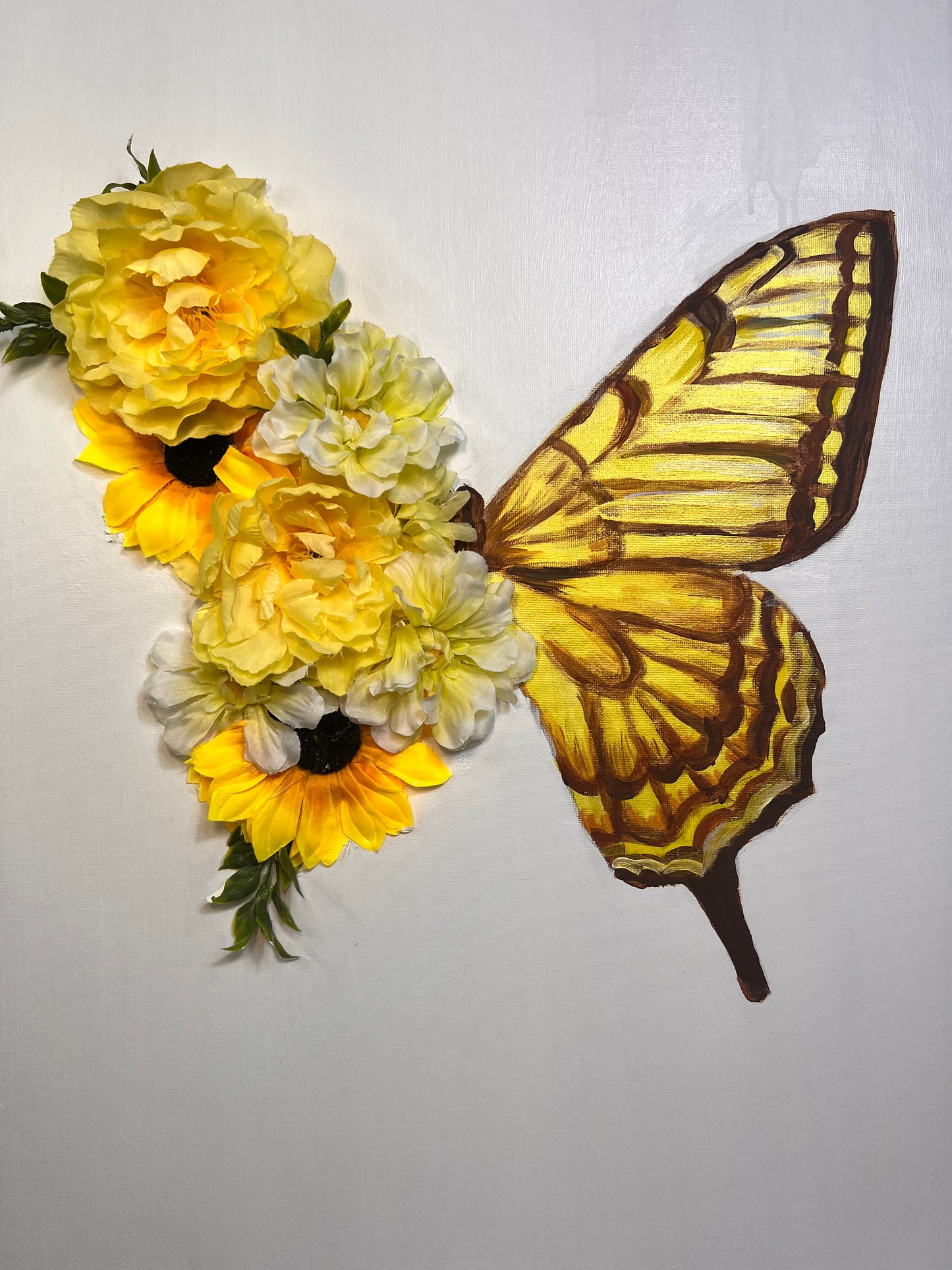 Yellow Floral Butterfly Original Painting